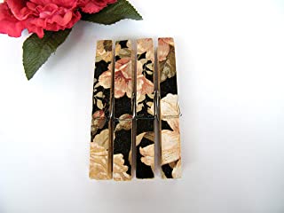 Iman Pinza de madera decorativas- imanes para nevera- 4 pinzas grandes de 10 cm- colgar fotos- flores eleganes en negro