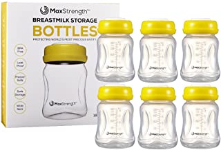 Juego de 6 botellas de leche materna con tapas a prueba de fugas por Max Strength Pro- 180 ml- botellas reutilizables de cuello ancho para la coleccion de leche materna y de almacenamiento- sin BPA