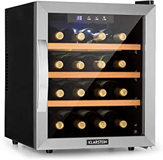 Karstein Reserva 16 Refrigerador de vino - Nevera termoelectrica bebidas- Eficiencia B- 34 dB- 1 zona- 48 L- 16 botellas- 11-18 °C- Frente de vidrio- marco de acero inoxidable- Pantalla LED- Negro