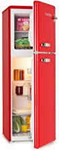 Klarstein Audrey - Nevera con congelador- Frigorifico combi- Look retro- Congelador 39L- Refrigerador 97L- Pies regulables- Enfriamiento regulable- Cajon verduras- Estantes de vidrio- Rojo