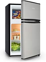 Klarstein Big Daddy Cool Nevera con congelador - Refrigerador- 90 litros de volumen total- Clase A+- 2 estantes de vidrio- 3 compartimientos en la puerta- Cajon para verduras- Frontal plateado- Negro