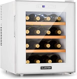 Klarstein Reserva 16 Blanco nevera para vinos - Vinoteca termoelectrica- Eficiencia energetica de tipo A- 34 dB- 1 zona- 48 litros de volumen- 16 botellas- 11-18 °C- Pantalla LED- Blanco