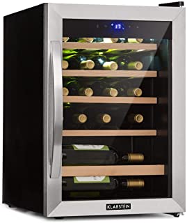 Klarstein Vinamour 19 Nevera para vinos con puerta acristalada - 19 botellas de vino- 65 L- 4-18°C- solo 39 dB- Iluminacion interior- Control tactil- Marco de acero- Negro