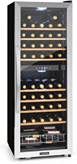Klarstein Vinamour 54D - Nevera para vinos- Nevera para bebidas- Refrigerador gastronomia- 2 Zonas- 148 L- 54 Botellas- 8 Baldas- Iluminacion LED- Silencioso- Pantalla LCD- Negro-plateado