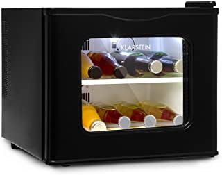 Klarstein Winehouse Minibar - Vinoteca- Nevera de bebidas y tentempies- 17L- LED- Silenciosa- Temperatura de 8 a 18 °C- Bajo consumo- Doble cristal- Acero inox- negro