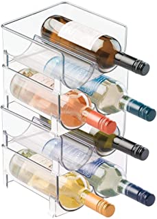 mDesign Estante para botellas de vino - Ahorre espacio con este botellero apilable y tenga siempre ordenadas sus botellas de vino- agua o refrescos - Vinoteca para 8 botellas - transparente