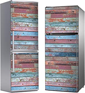 MEGADECOR Vinilo Adhesivo Decorativo para Nevera con Efecto Tablas de Madera Viejas de Colores Gastados- Varias Medidas (185 cm x 60 cm)