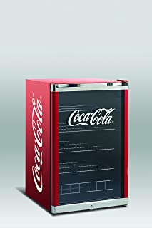 Refrigerador botellero mediano puerta de Cristal- color rojo con logotipo en la puerta de coca cola Rango de temperatura de 4º a 12º Marca Scandomestic modelo HUS CC166 SCN A+
